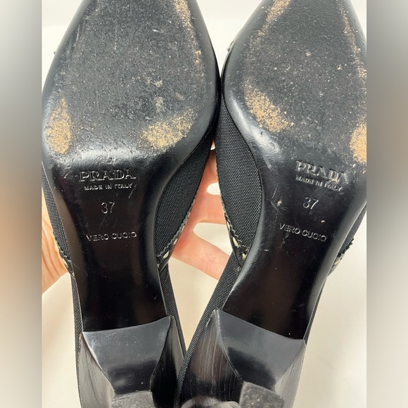 Vintage Prada Mule Heel black Leather and Canvas Buckle Pointed Toe size 37 - Picture 5 of 8